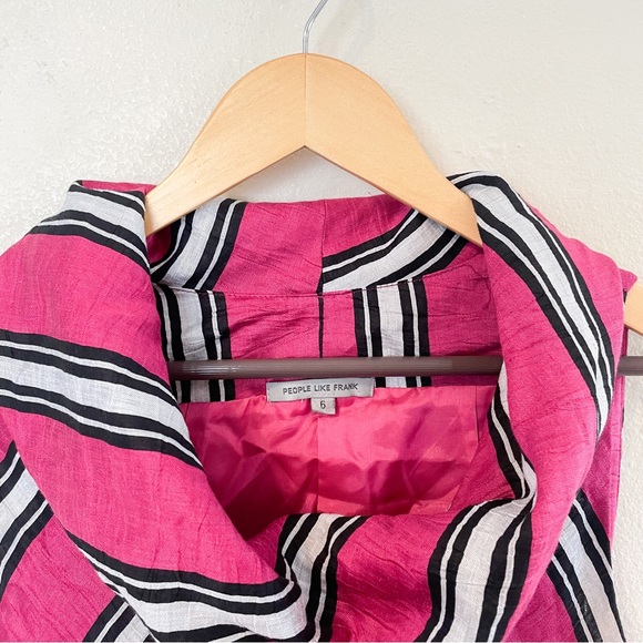 Pink Stripe Linen Cocktail Dress with Cowl Neck - Picture 3 of 5